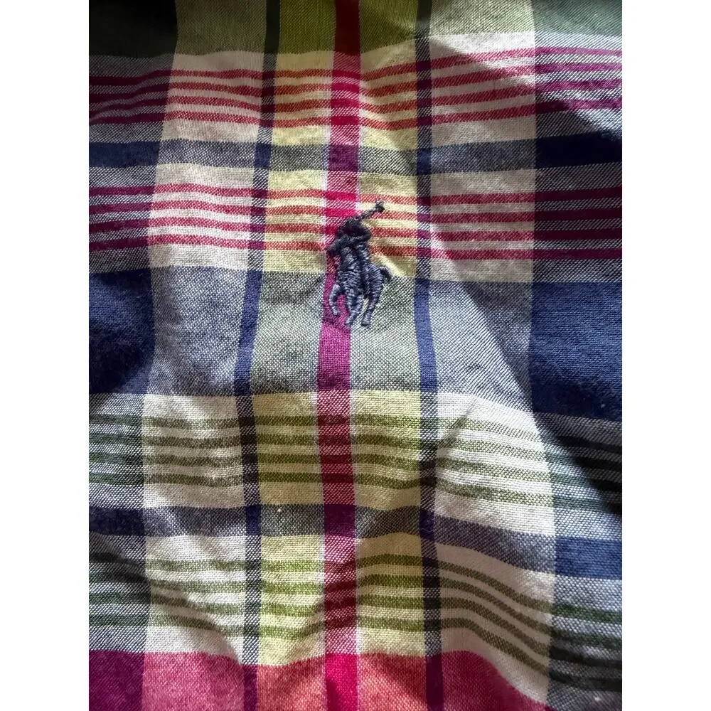 Ralph Lauren Boys Large 14-16 Plaid Button Down Shirt Long Sleeve Madras